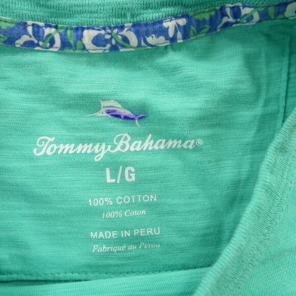 Tommy Bahama Shirt Mens Large Green Crew Neck Short Sleeve Logo Pocket - Picture 7 of 14